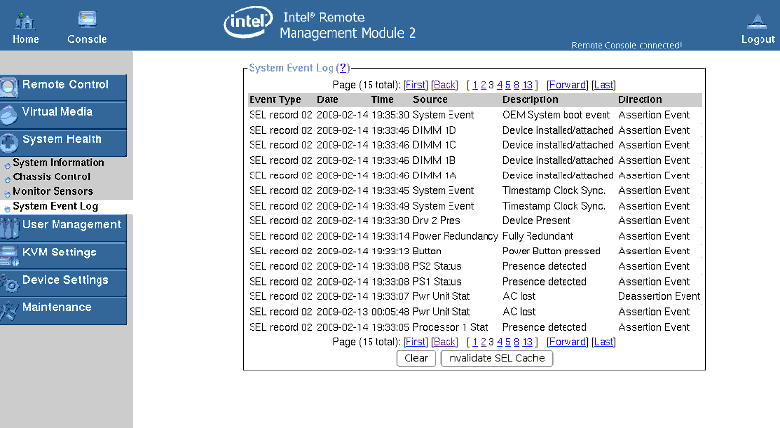 Hardware Logs via Remote Management Web Interface on Servaris Blade Servers